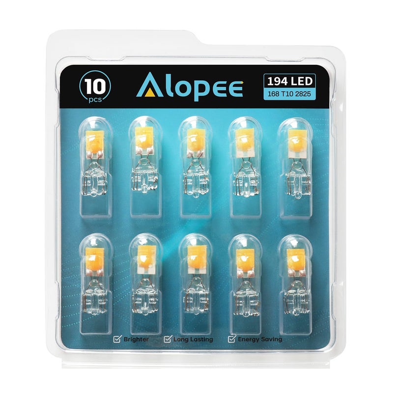Alopee 10 Pack 194 Bulb Warm White LED 2700K Replacement for 168 194 W5W T10 Led Bulb RV Car Interior Lighting DC 12V Only - Image 1